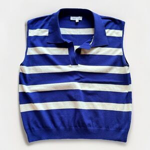 Sewn & Seen Womens Sleeveless Polo Sweater Vest Top Size Large Royal Blue Stripe